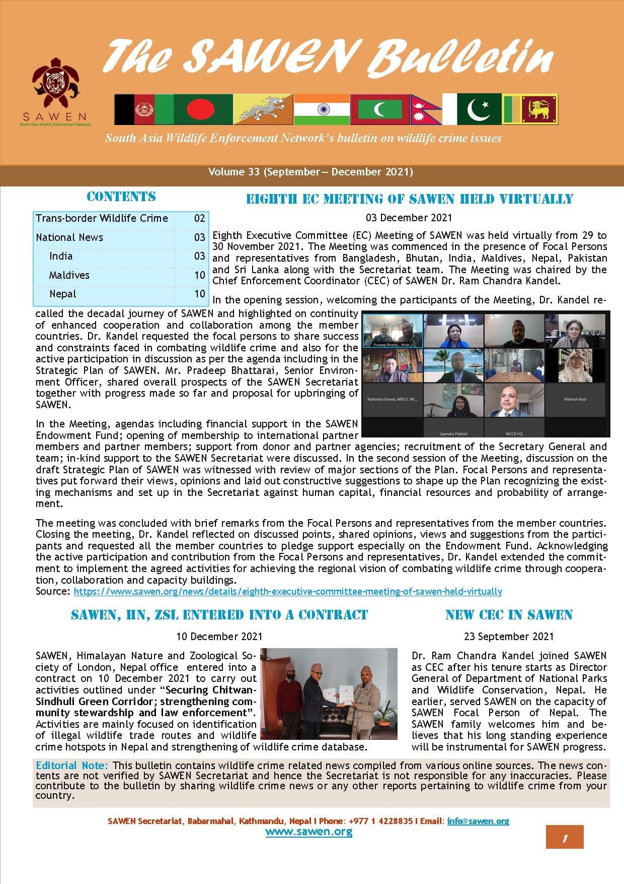 Cover of SAWEN Bulletin Volume 33