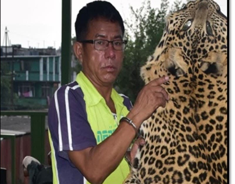 Image accompanying Man held with leopard hide from Gongabu